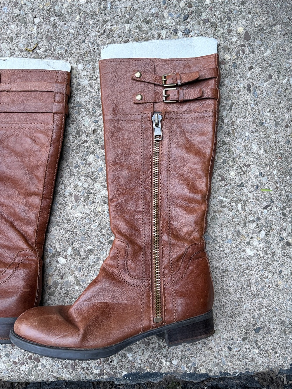 Women's Brown Leather Mid-Calf Riding Boots with Zipper